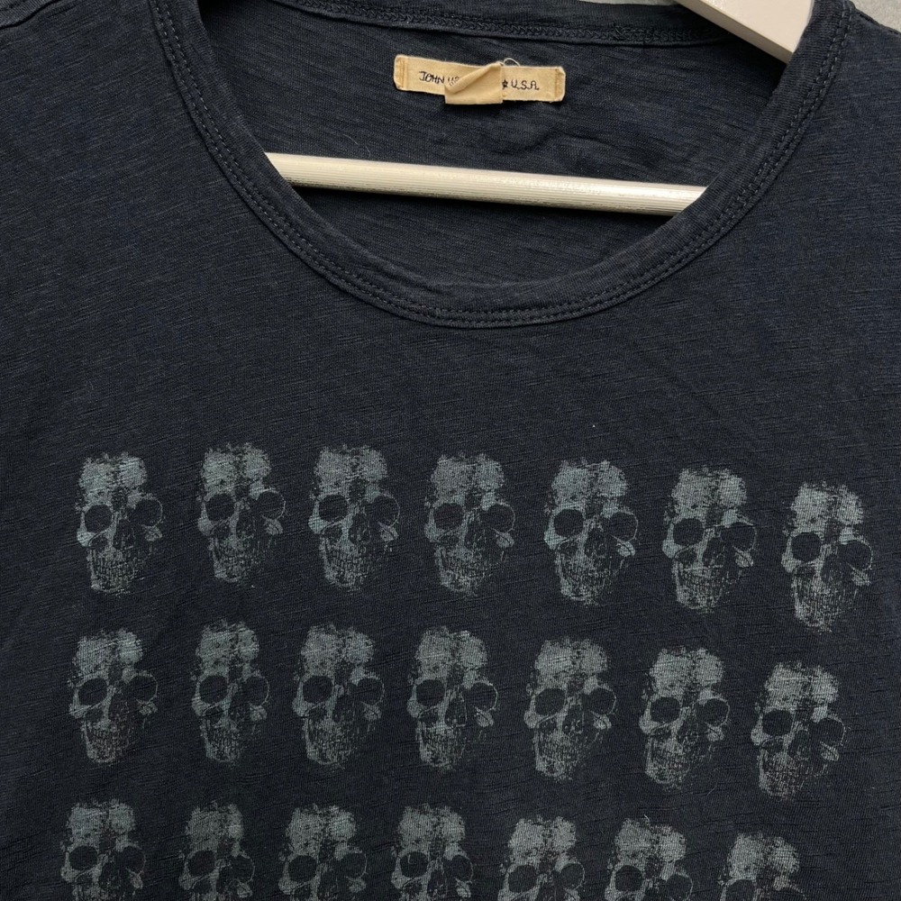 John Varvatos USA Mens XL Skull Graphic Print Slub Cotton T-Shirt Navy Blue